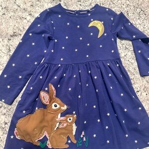Blue Kids Dress with Star and Bunny Design